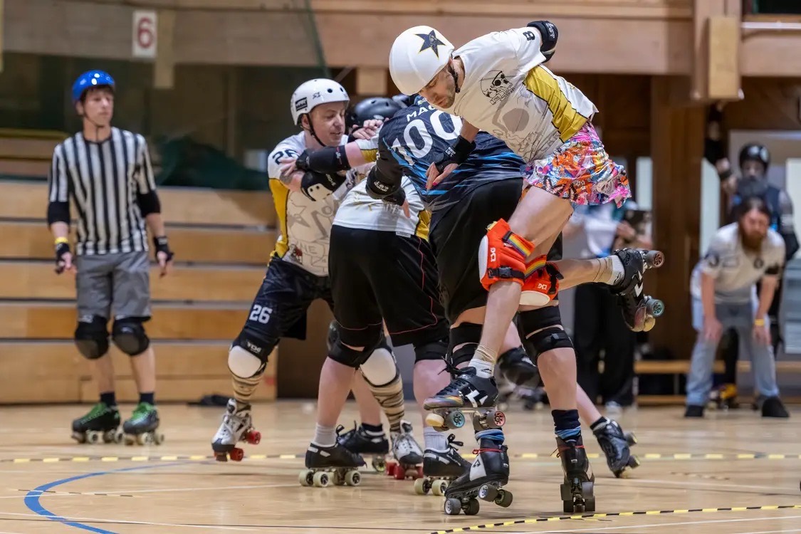 Eve playing roller derby for Tyne & Fear