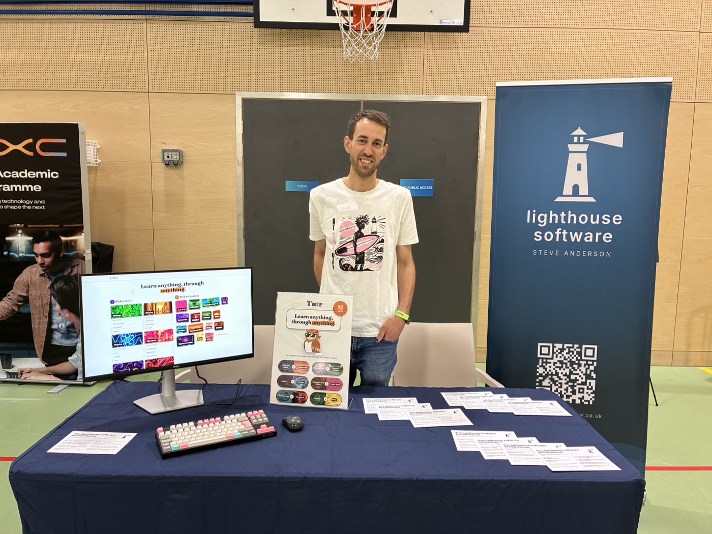 Eve at the Lighthouse Software stall at the TechNExt Schools Challenge